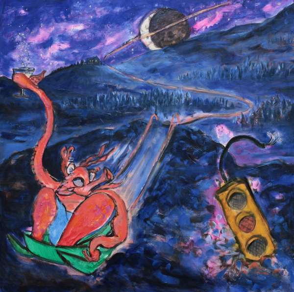 Poulpe lugeur - 100x100 - huile sur toile